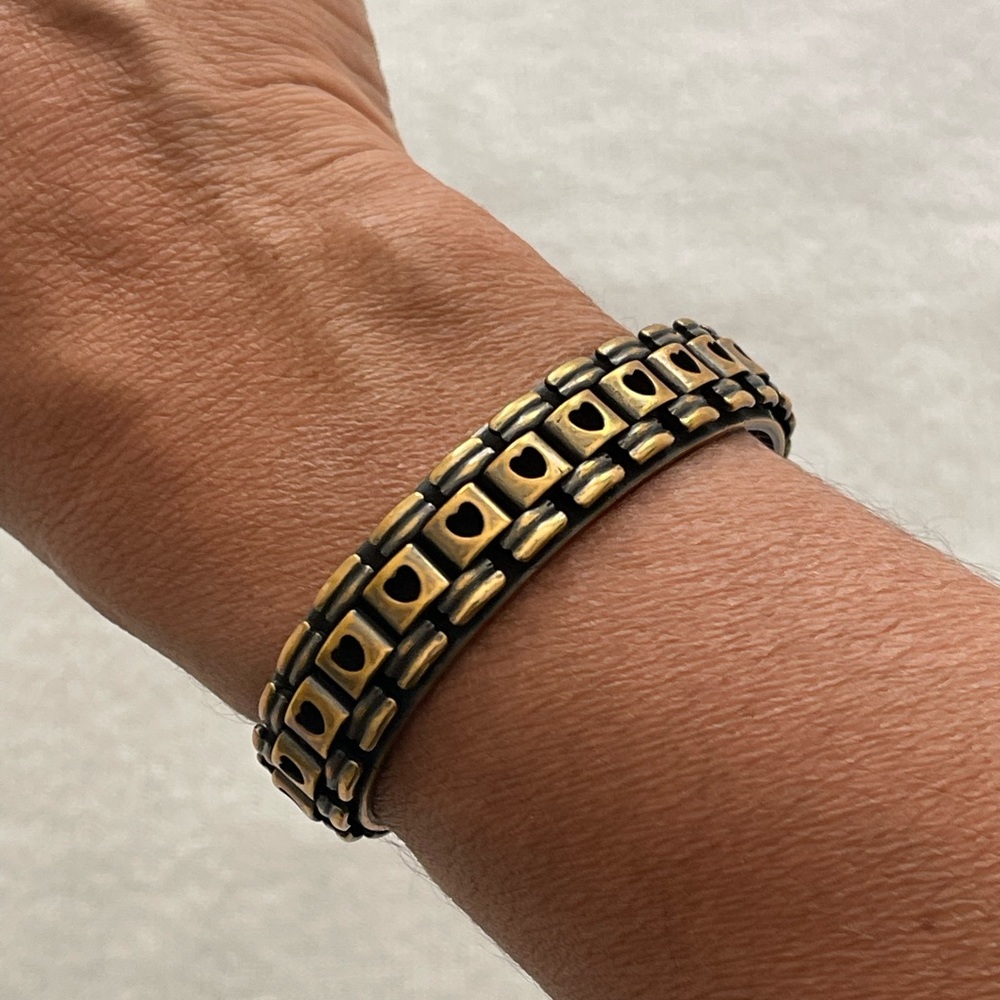 Loren Hope Antique Gold Cuff with Stamped Hearts